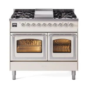 Ilve UND40FNMPAWCLP Ilve Und40Fnmpawclp Nostalgie Ii Noblesse 40" Dual Fuel Range (Liquid Propane, Triple Glass Door, Antique White, Chrome)