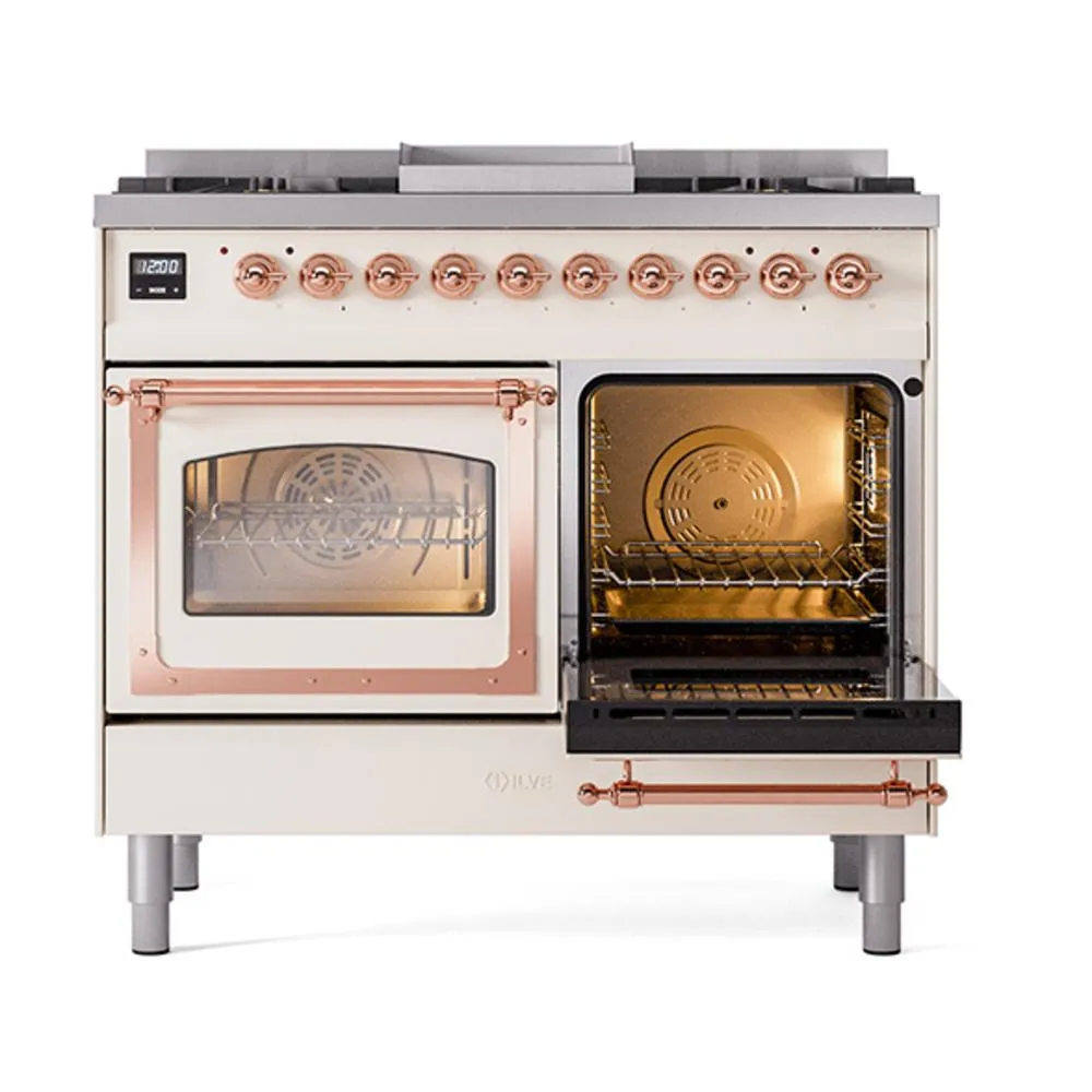 Ilve UND40FNMPAWP Ilve Und40Fnmpawp Nostalgie Ii Noblesse 40" Dual Fuel Range (Natural Gas, Triple Glass Door, Antique White, Copper)