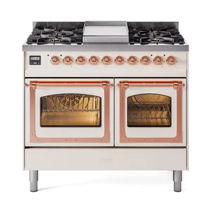 Ilve UND40FNMPAWP Ilve Und40Fnmpawp Nostalgie Ii Noblesse 40" Dual Fuel Range (Natural Gas, Triple Glass Door, Antique White, Copper)