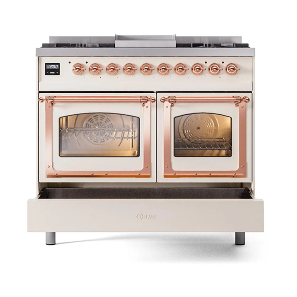 Ilve UND40FNMPAWP Ilve Und40Fnmpawp Nostalgie Ii Noblesse 40" Dual Fuel Range (Natural Gas, Triple Glass Door, Antique White, Copper)