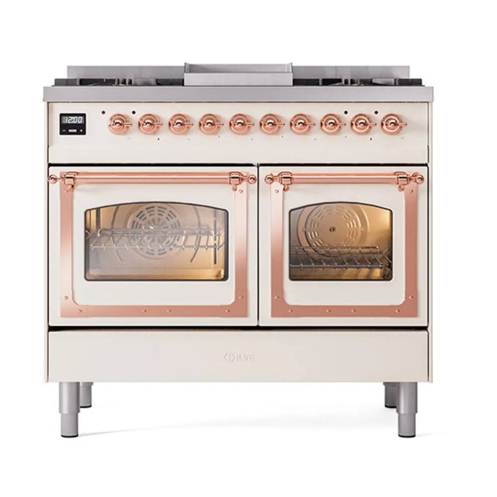 Ilve UND40FNMPAWP Ilve Und40Fnmpawp Nostalgie Ii Noblesse 40" Dual Fuel Range (Natural Gas, Triple Glass Door, Antique White, Copper)