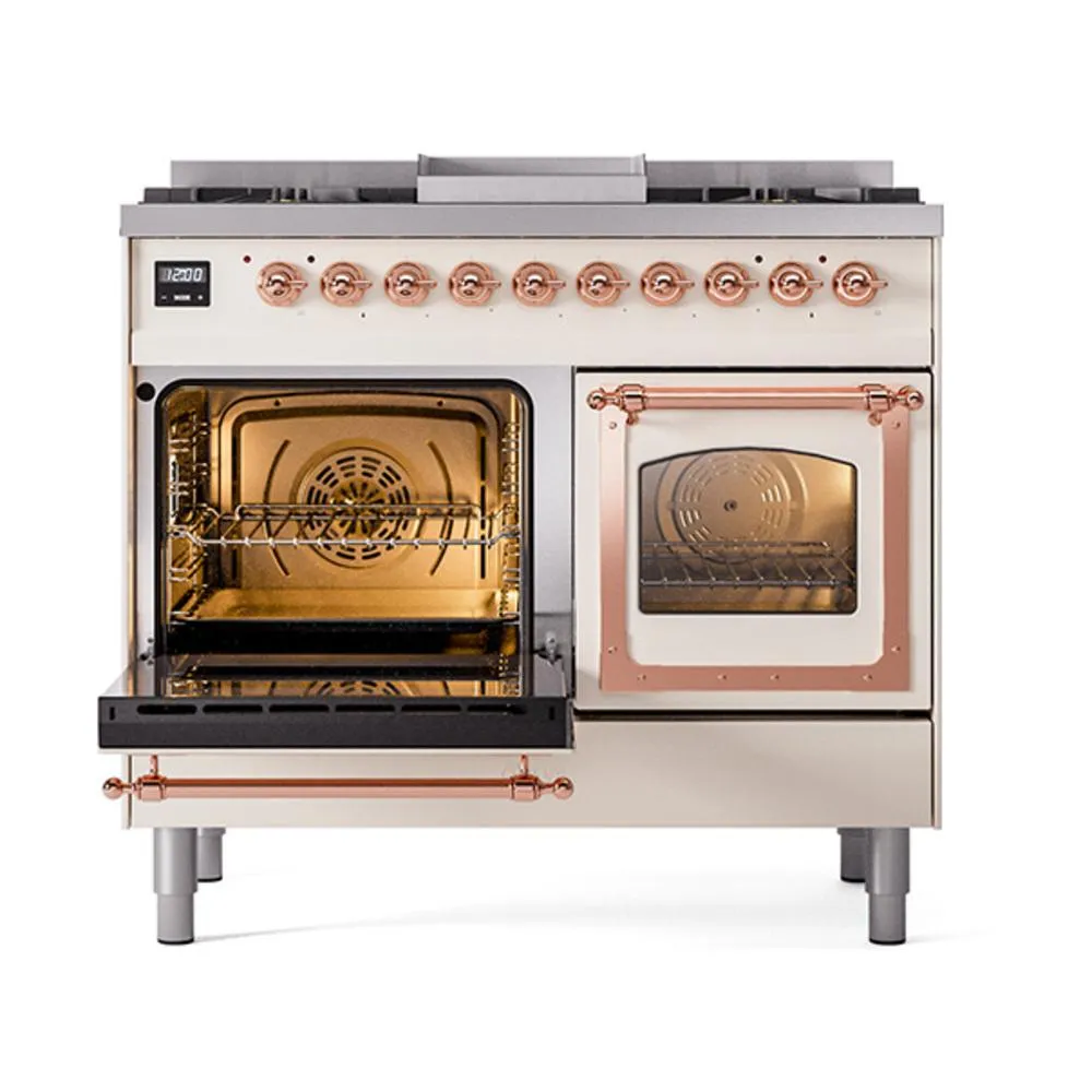 Ilve UND40FNMPAWP Ilve Und40Fnmpawp Nostalgie Ii Noblesse 40" Dual Fuel Range (Natural Gas, Triple Glass Door, Antique White, Copper)