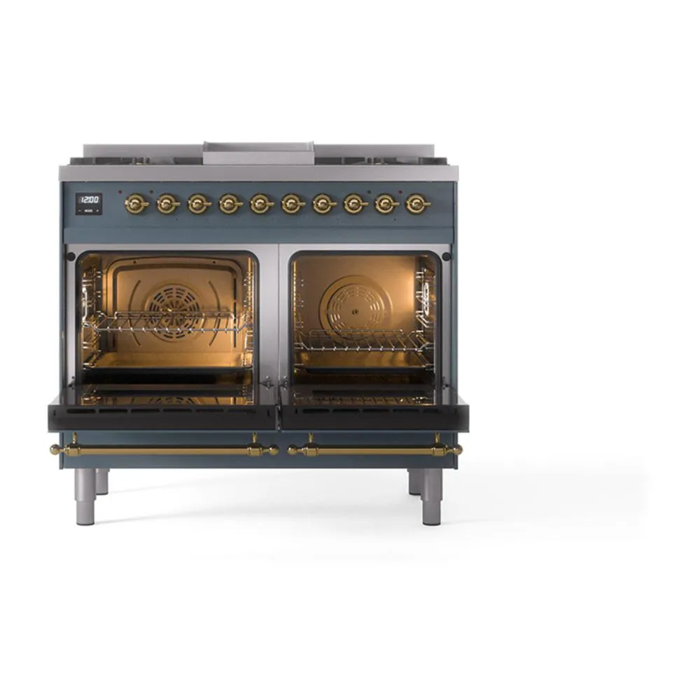 Ilve UND40FNMPBGGLP Ilve Und40Fnmpbgglp Nostalgie Ii Noblesse 40" Dual Fuel Range (Liquid Propane, Triple Glass Door, Blue Grey, Brass)