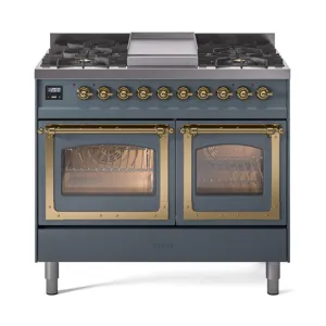 Ilve UND40FNMPBGGLP Ilve Und40Fnmpbgglp Nostalgie Ii Noblesse 40" Dual Fuel Range (Liquid Propane, Triple Glass Door, Blue Grey, Brass)
