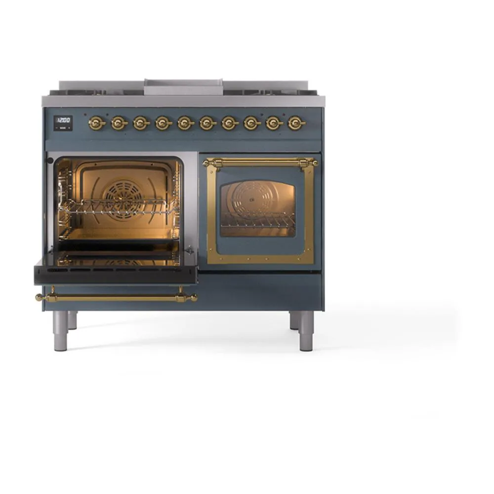 Ilve UND40FNMPBGGLP Ilve Und40Fnmpbgglp Nostalgie Ii Noblesse 40" Dual Fuel Range (Liquid Propane, Triple Glass Door, Blue Grey, Brass)