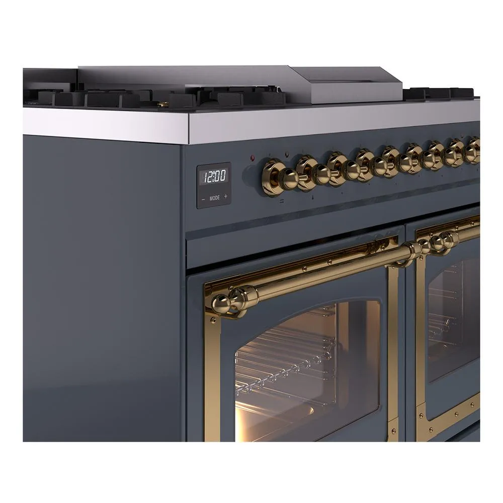 Ilve UND40FNMPBGGLP Ilve Und40Fnmpbgglp Nostalgie Ii Noblesse 40" Dual Fuel Range (Liquid Propane, Triple Glass Door, Blue Grey, Brass)