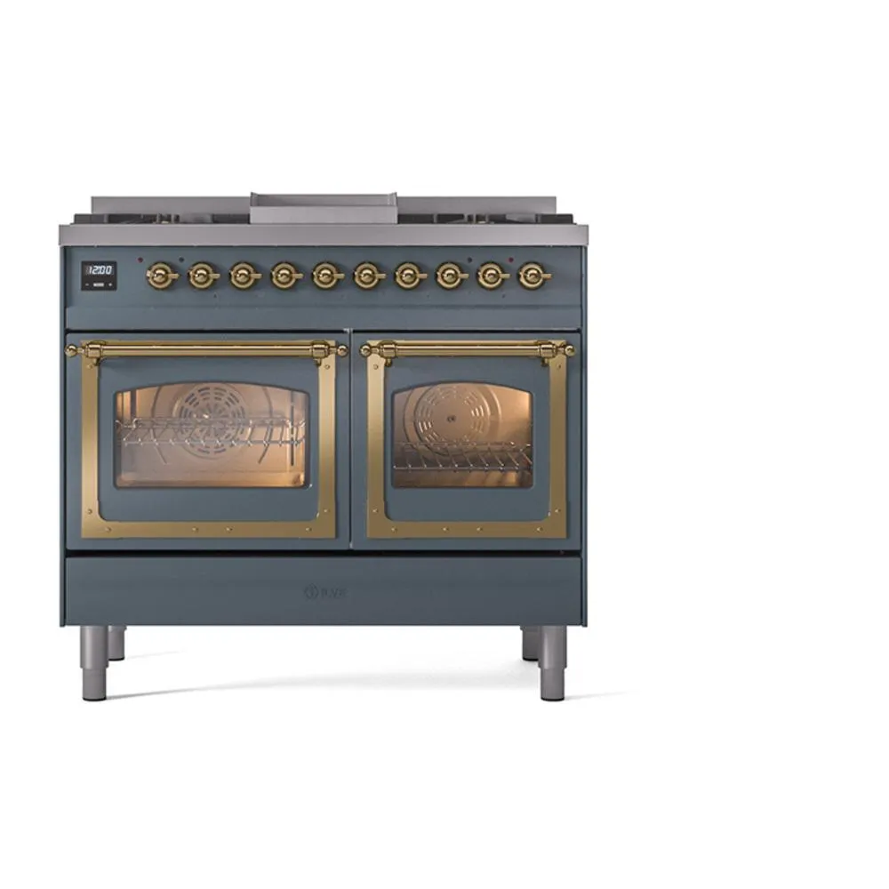 Ilve UND40FNMPBGGLP Ilve Und40Fnmpbgglp Nostalgie Ii Noblesse 40" Dual Fuel Range (Liquid Propane, Triple Glass Door, Blue Grey, Brass)