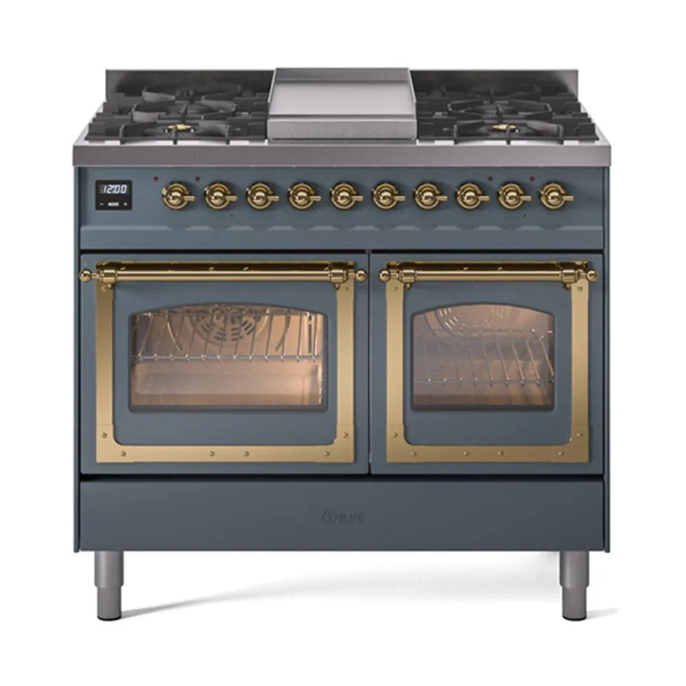 Ilve UND40FNMPBGGLP Ilve Und40Fnmpbgglp Nostalgie Ii Noblesse 40" Dual Fuel Range (Liquid Propane, Triple Glass Door, Blue Grey, Brass)