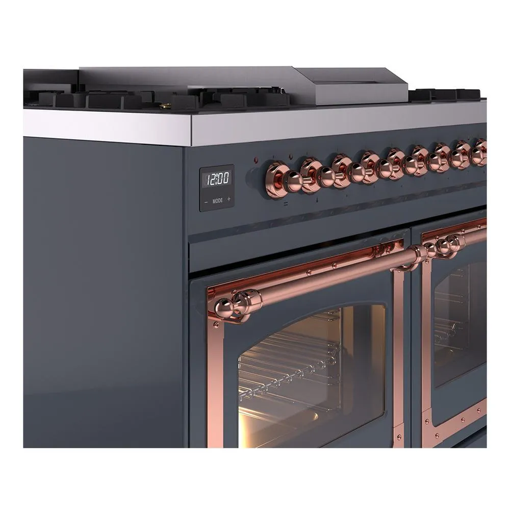 Ilve UND40FNMPBGP Ilve Und40Fnmpbgp Nostalgie Ii Noblesse 40" Dual Fuel Range (Natural Gas, Triple Glass Door, Blue Grey, Copper)