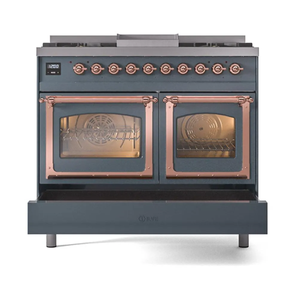 Ilve UND40FNMPBGP Ilve Und40Fnmpbgp Nostalgie Ii Noblesse 40" Dual Fuel Range (Natural Gas, Triple Glass Door, Blue Grey, Copper)