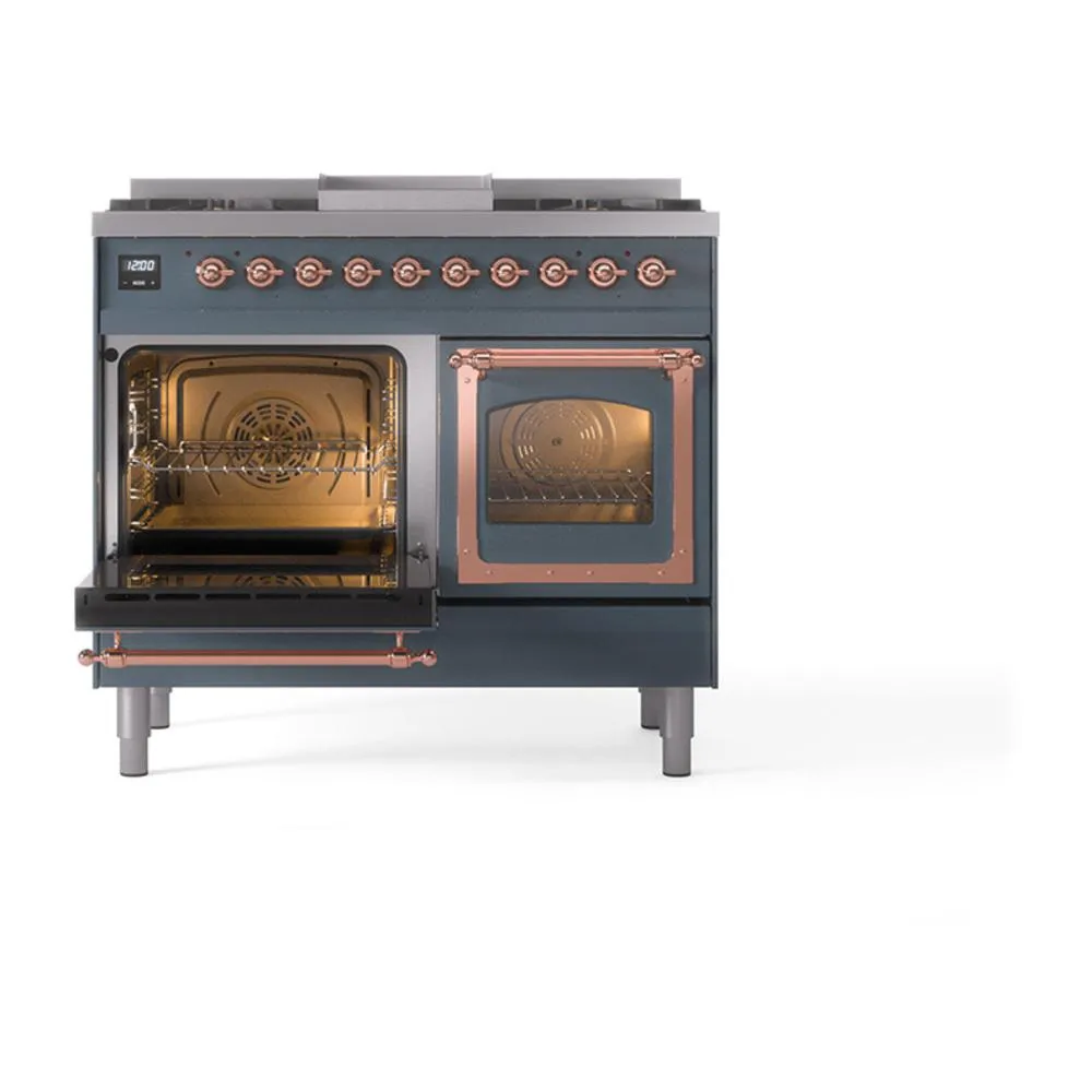 Ilve UND40FNMPBGP Ilve Und40Fnmpbgp Nostalgie Ii Noblesse 40" Dual Fuel Range (Natural Gas, Triple Glass Door, Blue Grey, Copper)