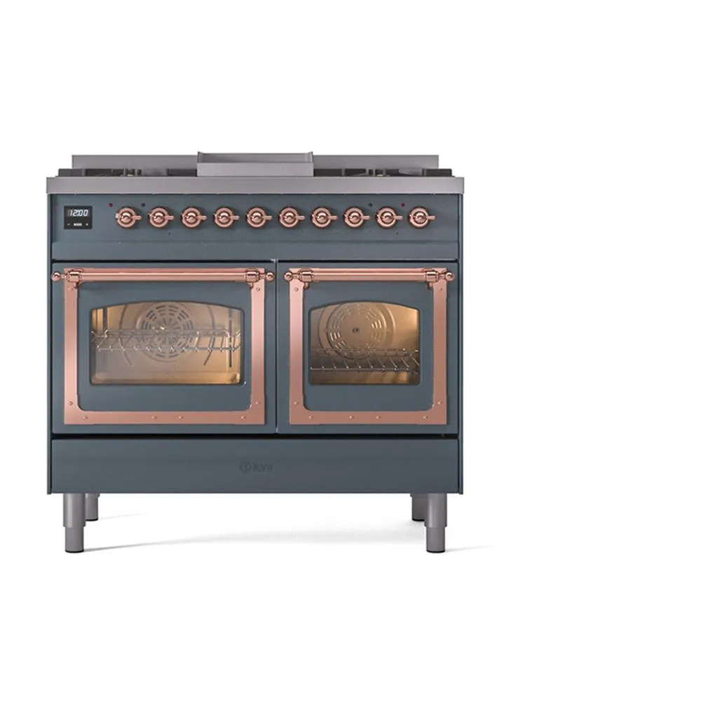 Ilve UND40FNMPBGP Ilve Und40Fnmpbgp Nostalgie Ii Noblesse 40" Dual Fuel Range (Natural Gas, Triple Glass Door, Blue Grey, Copper)