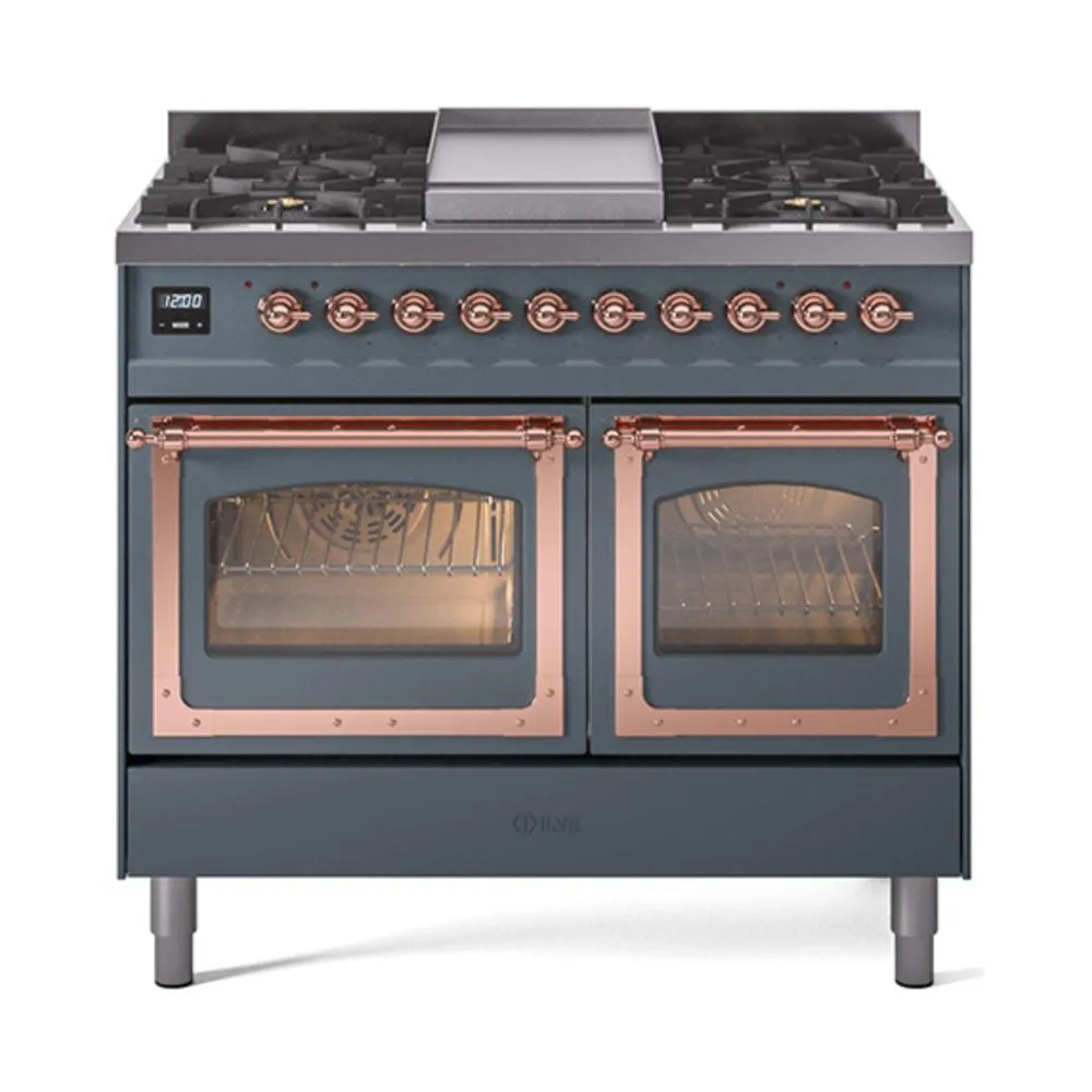 Ilve UND40FNMPBGP Ilve Und40Fnmpbgp Nostalgie Ii Noblesse 40" Dual Fuel Range (Natural Gas, Triple Glass Door, Blue Grey, Copper)