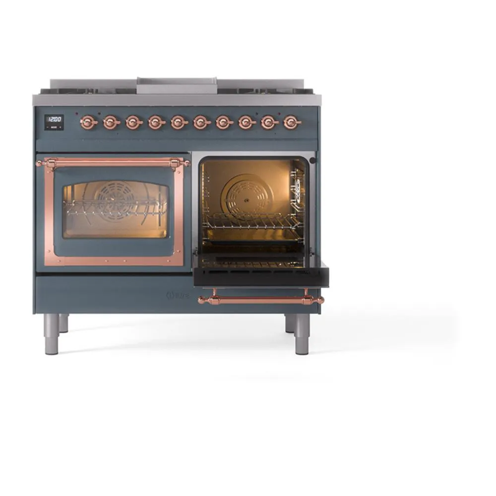 Ilve UND40FNMPBGP Ilve Und40Fnmpbgp Nostalgie Ii Noblesse 40" Dual Fuel Range (Natural Gas, Triple Glass Door, Blue Grey, Copper)
