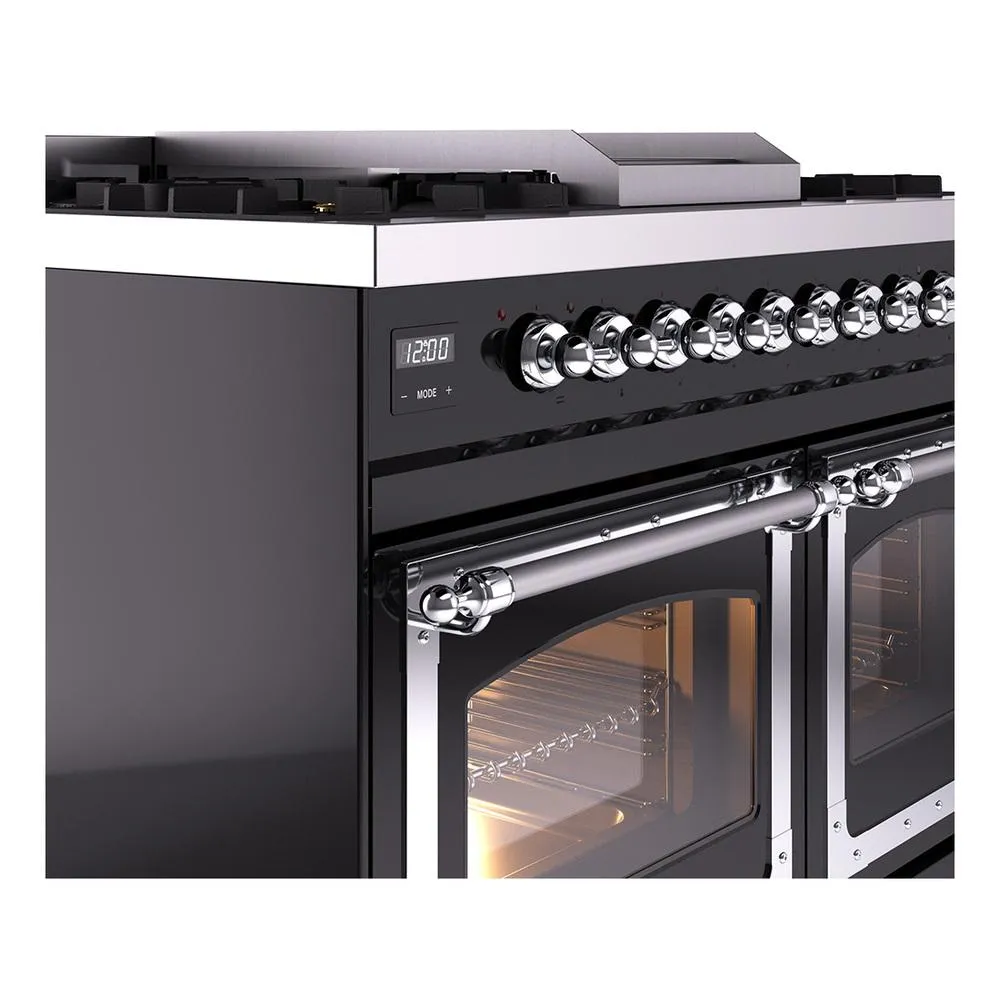 Ilve UND40FNMPBKCLP Ilve Und40Fnmpbkclp Nostalgie Ii Noblesse 40" Dual Fuel Range (Liquid Propane, Triple Glass Door, Glossy Black, Chrome)