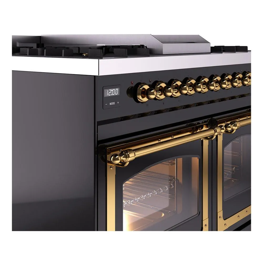 Ilve UND40FNMPBKGLP Ilve Und40Fnmpbkglp Nostalgie Ii Noblesse 40" Dual Fuel Range (Liquid Propane, Triple Glass Door, Glossy Black, Brass)