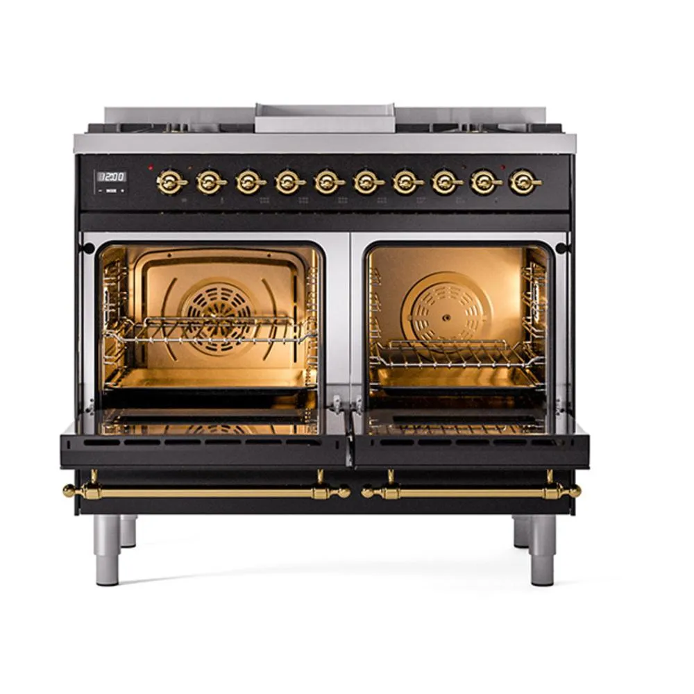 Ilve UND40FNMPBKGLP Ilve Und40Fnmpbkglp Nostalgie Ii Noblesse 40" Dual Fuel Range (Liquid Propane, Triple Glass Door, Glossy Black, Brass)