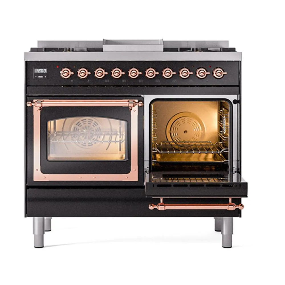 Ilve UND40FNMPBKP Ilve Und40Fnmpbkp Nostalgie Ii Noblesse 40" Dual Fuel Range (Natural Gas, Triple Glass Door, Glossy Black, Copper)