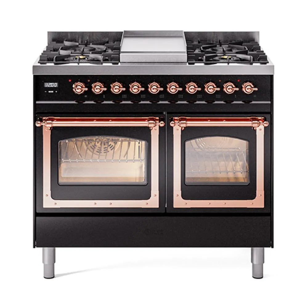 Ilve UND40FNMPBKP Ilve Und40Fnmpbkp Nostalgie Ii Noblesse 40" Dual Fuel Range (Natural Gas, Triple Glass Door, Glossy Black, Copper)