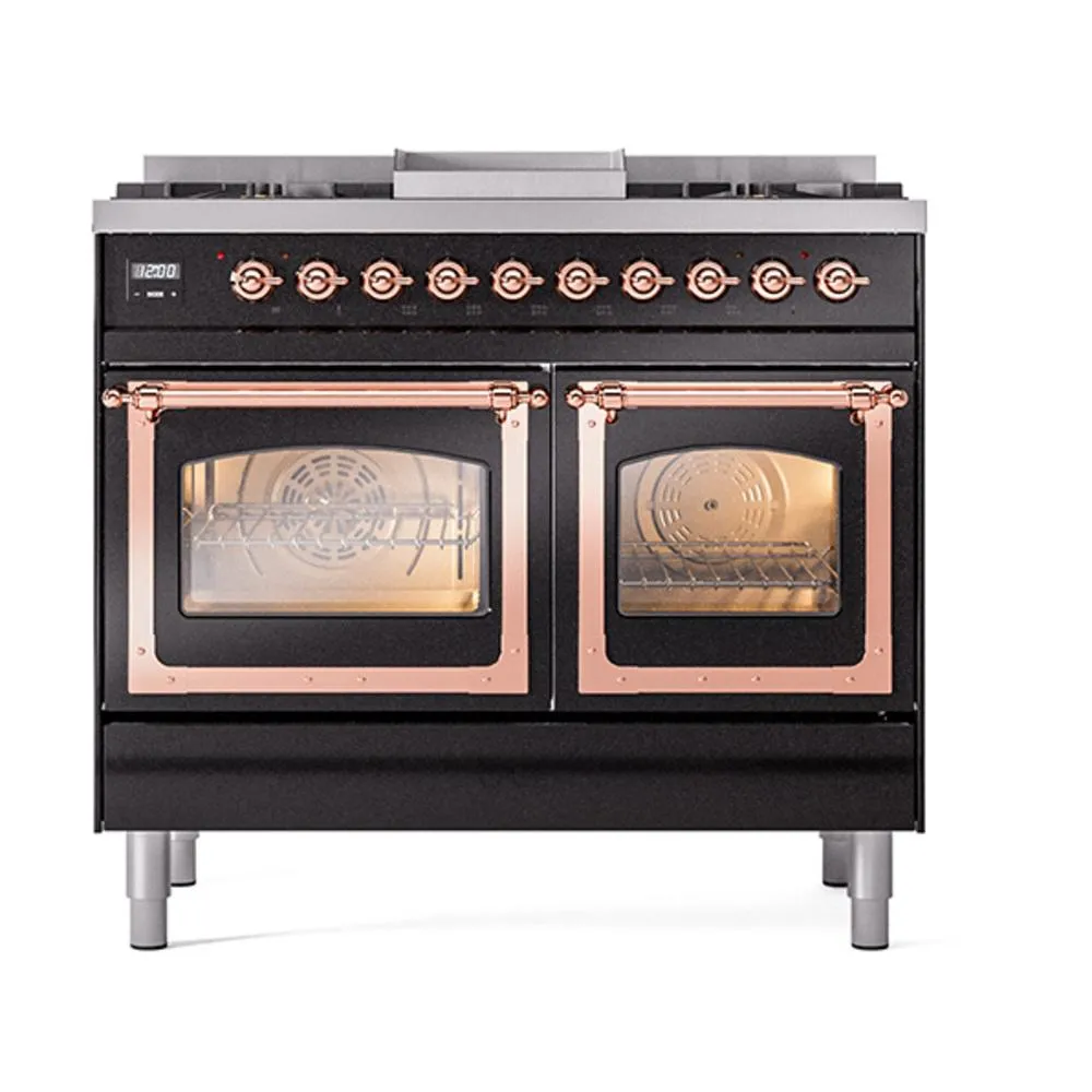 Ilve UND40FNMPBKP Ilve Und40Fnmpbkp Nostalgie Ii Noblesse 40" Dual Fuel Range (Natural Gas, Triple Glass Door, Glossy Black, Copper)