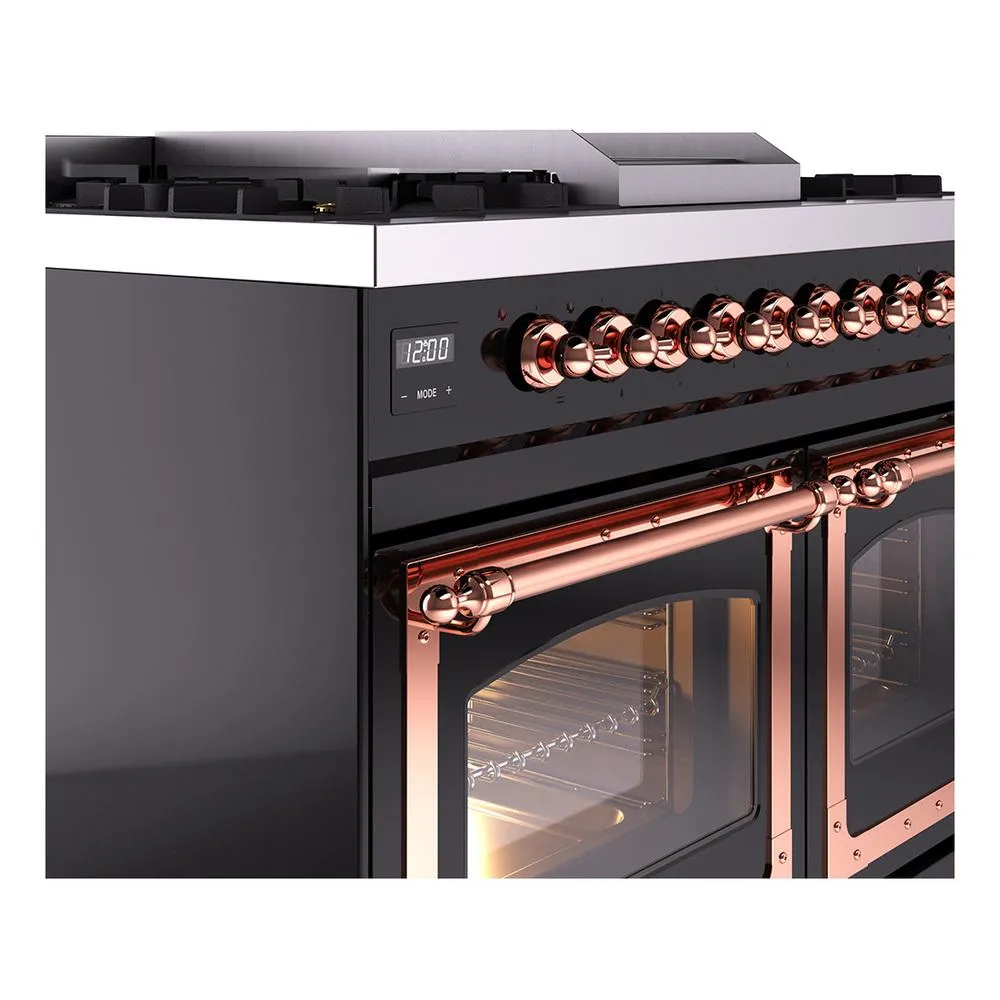 Ilve UND40FNMPBKP Ilve Und40Fnmpbkp Nostalgie Ii Noblesse 40" Dual Fuel Range (Natural Gas, Triple Glass Door, Glossy Black, Copper)