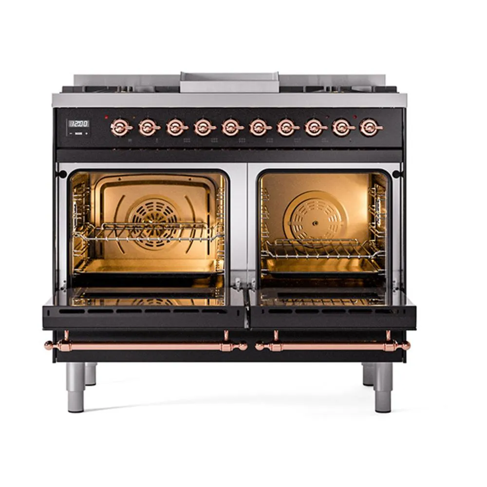 Ilve UND40FNMPBKP Ilve Und40Fnmpbkp Nostalgie Ii Noblesse 40" Dual Fuel Range (Natural Gas, Triple Glass Door, Glossy Black, Copper)