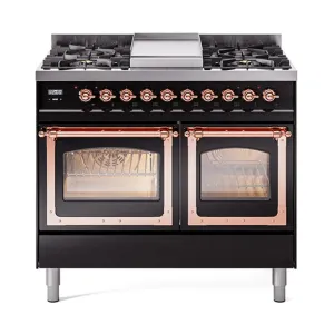 Ilve UND40FNMPBKP Ilve Und40Fnmpbkp Nostalgie Ii Noblesse 40" Dual Fuel Range (Natural Gas, Triple Glass Door, Glossy Black, Copper)