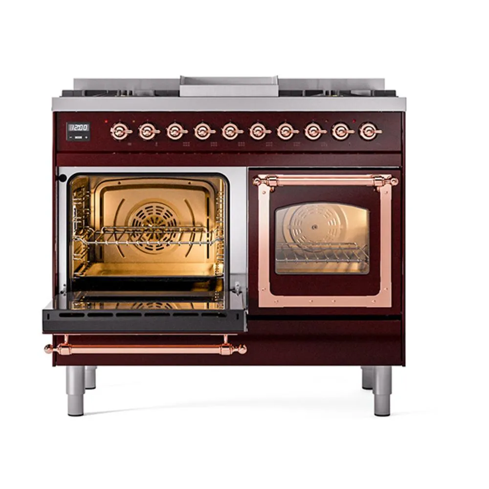 Ilve UND40FNMPBUPLP Ilve Und40Fnmpbuplp Nostalgie Ii Noblesse 40" Dual Fuel Range (Liquid Propane, Triple Glass Door, Burgundy, Copper)
