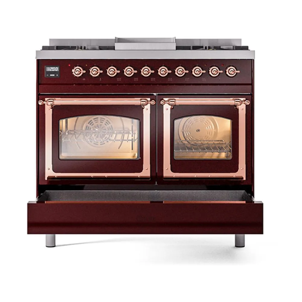 Ilve UND40FNMPBUPLP Ilve Und40Fnmpbuplp Nostalgie Ii Noblesse 40" Dual Fuel Range (Liquid Propane, Triple Glass Door, Burgundy, Copper)