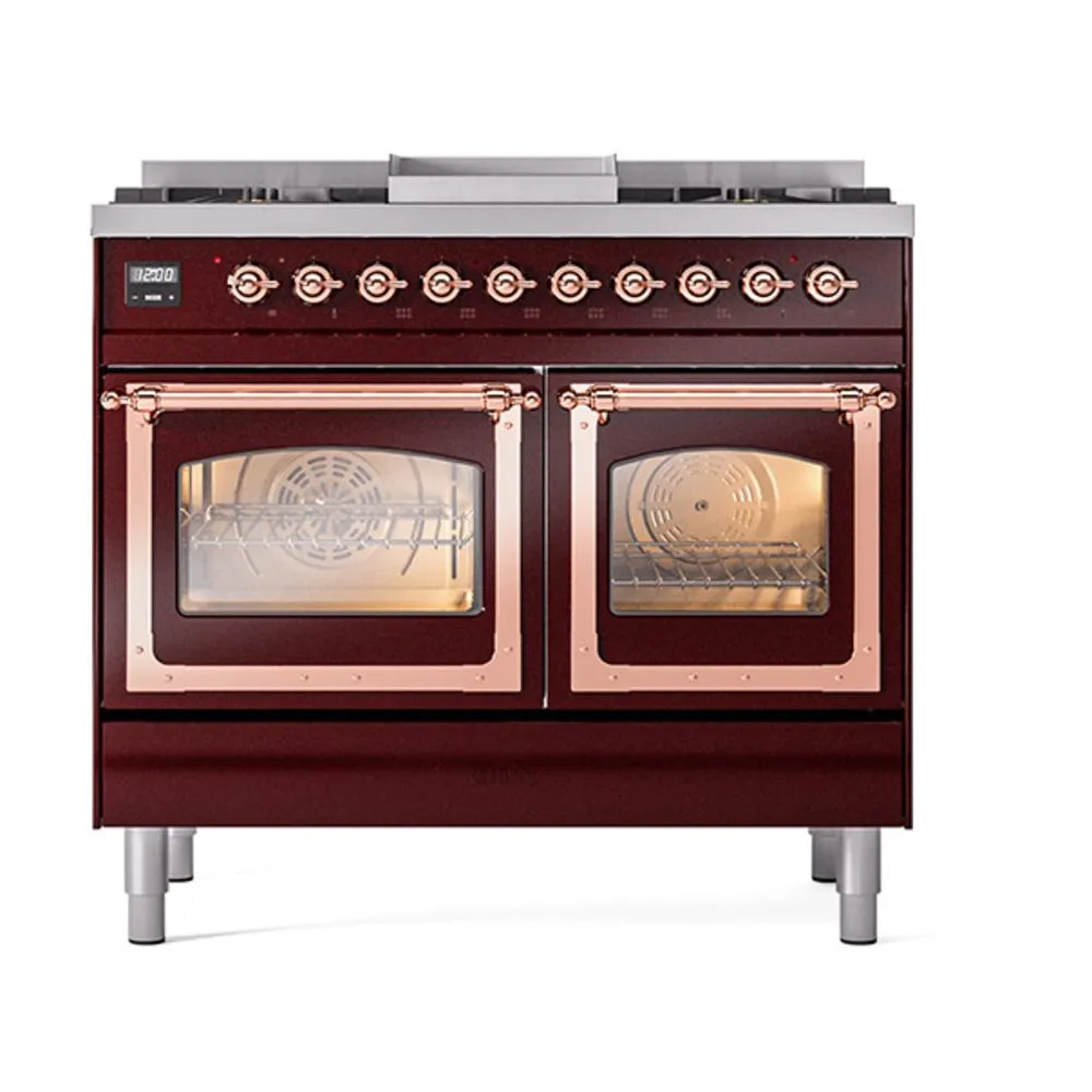 Ilve UND40FNMPBUPLP Ilve Und40Fnmpbuplp Nostalgie Ii Noblesse 40" Dual Fuel Range (Liquid Propane, Triple Glass Door, Burgundy, Copper)