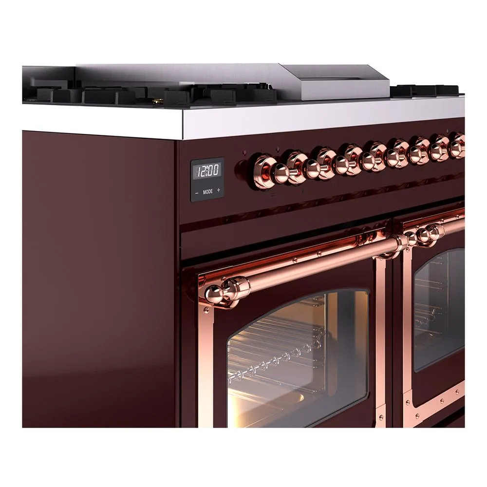 Ilve UND40FNMPBUPLP Ilve Und40Fnmpbuplp Nostalgie Ii Noblesse 40" Dual Fuel Range (Liquid Propane, Triple Glass Door, Burgundy, Copper)