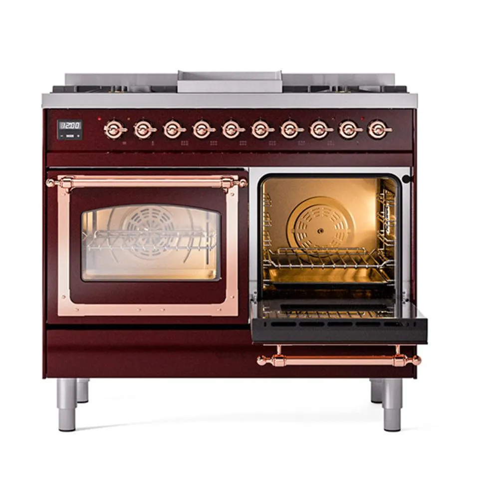 Ilve UND40FNMPBUPLP Ilve Und40Fnmpbuplp Nostalgie Ii Noblesse 40" Dual Fuel Range (Liquid Propane, Triple Glass Door, Burgundy, Copper)