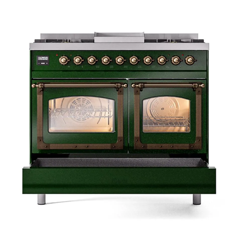 Ilve UND40FNMPEGB Ilve Und40Fnmpegb Nostalgie Ii Noblesse 40" Dual Fuel Range (Natural Gas, Triple Glass Door, Emerald Green, Burnished)