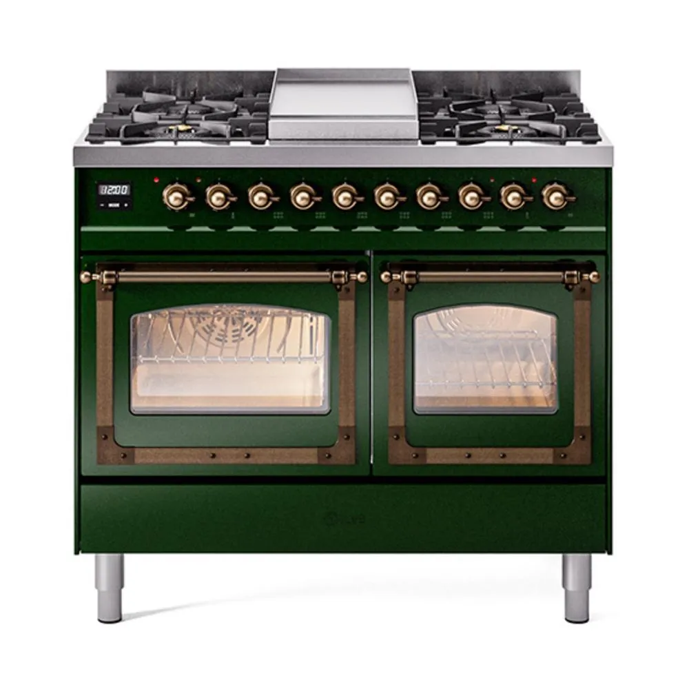 Ilve UND40FNMPEGB Ilve Und40Fnmpegb Nostalgie Ii Noblesse 40" Dual Fuel Range (Natural Gas, Triple Glass Door, Emerald Green, Burnished)