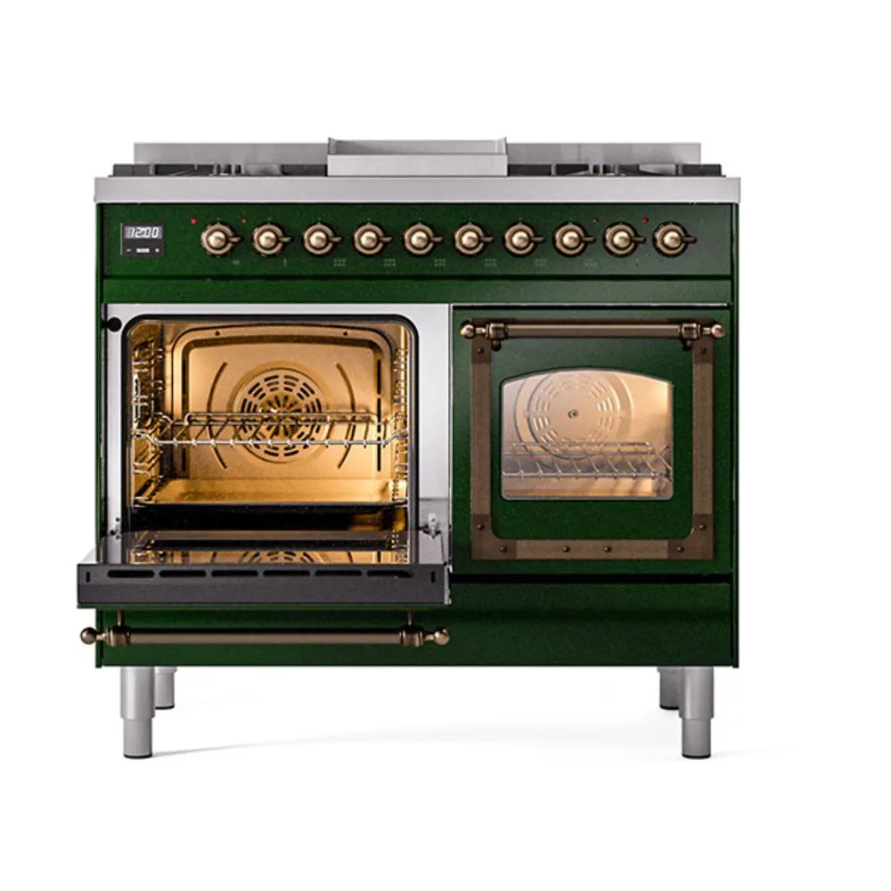 Ilve UND40FNMPEGBLP Ilve Und40Fnmpegblp Nostalgie Ii Noblesse 40" Dual Fuel Range (Liquid Propane, Triple Glass Door, Emerald Green, Burnished)