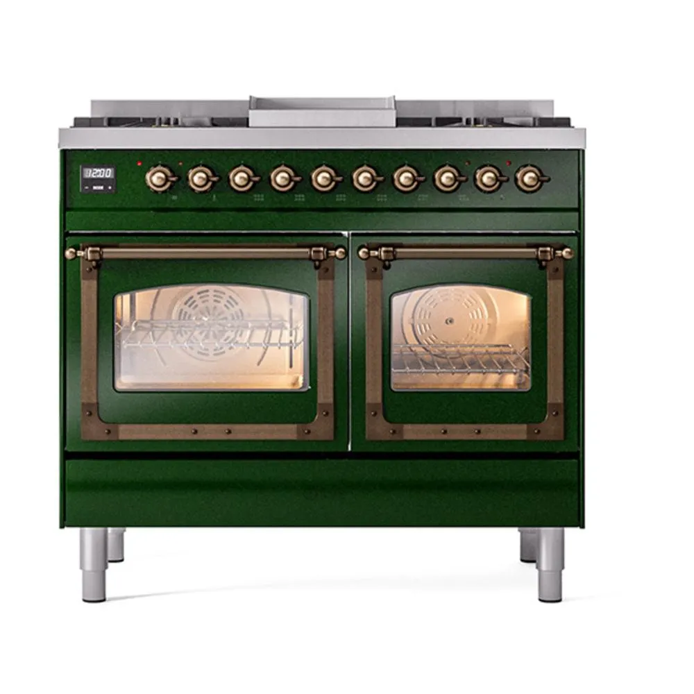 Ilve UND40FNMPEGBLP Ilve Und40Fnmpegblp Nostalgie Ii Noblesse 40" Dual Fuel Range (Liquid Propane, Triple Glass Door, Emerald Green, Burnished)