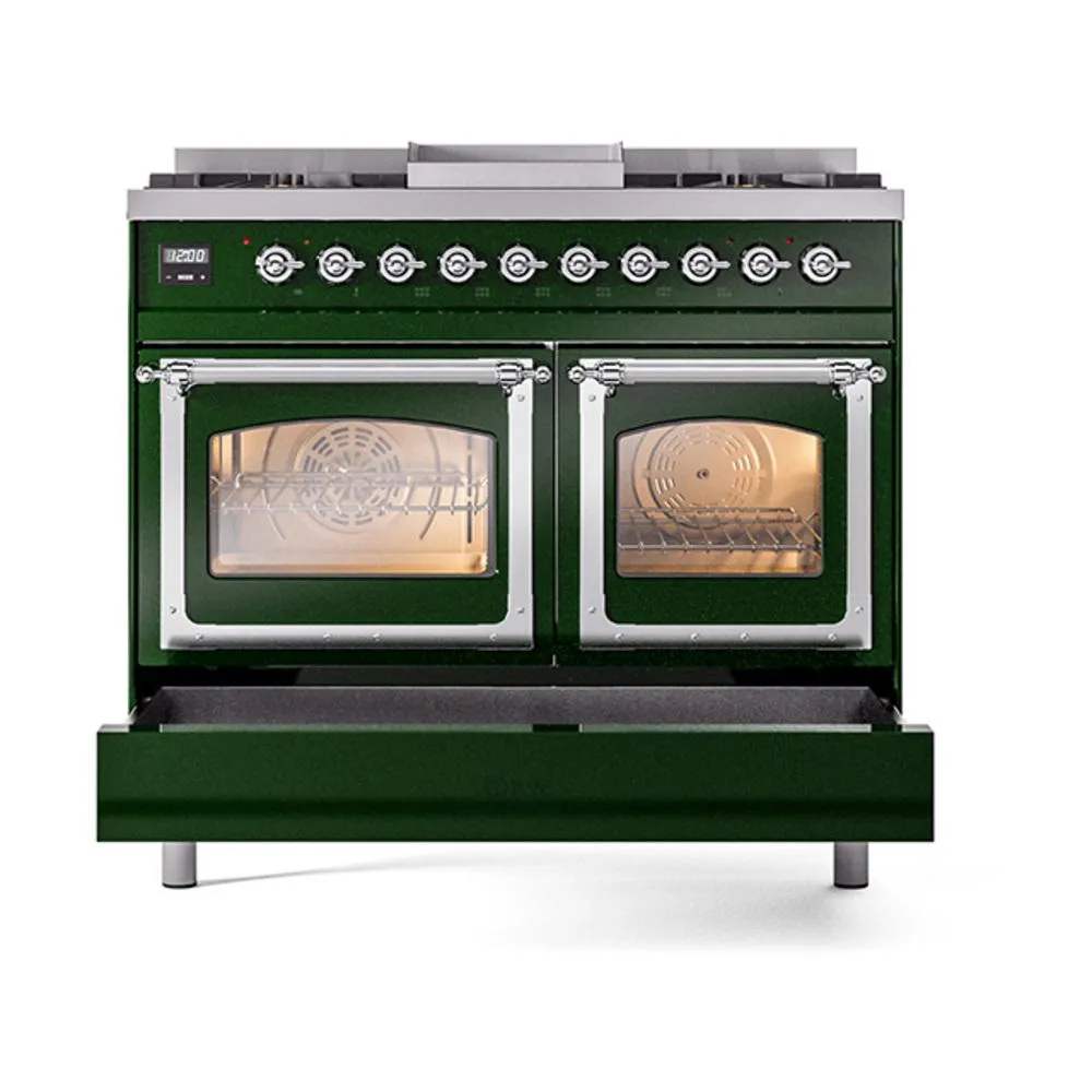 Ilve UND40FNMPEGCLP Ilve Und40Fnmpegclp Nostalgie Ii Noblesse 40" Dual Fuel Range (Liquid Propane, Triple Glass Door, Emerald Green, Chrome)