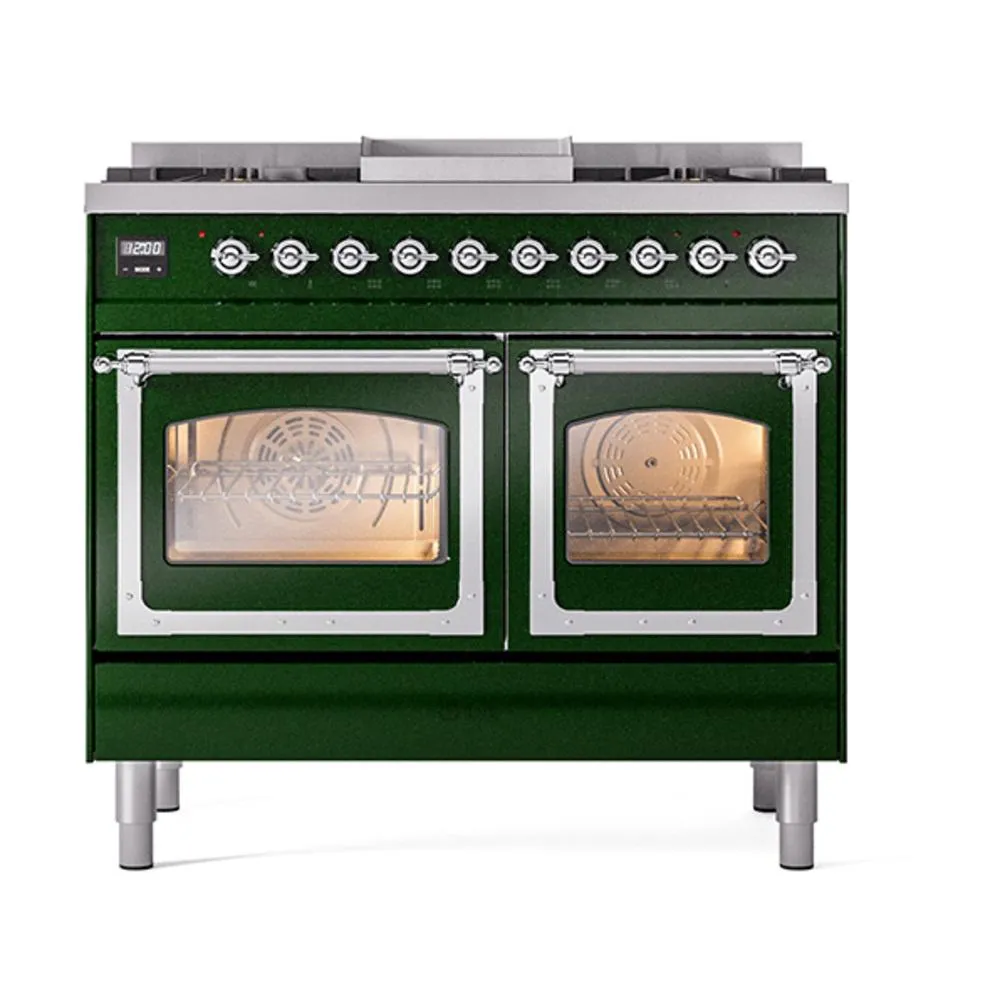 Ilve UND40FNMPEGCLP Ilve Und40Fnmpegclp Nostalgie Ii Noblesse 40" Dual Fuel Range (Liquid Propane, Triple Glass Door, Emerald Green, Chrome)