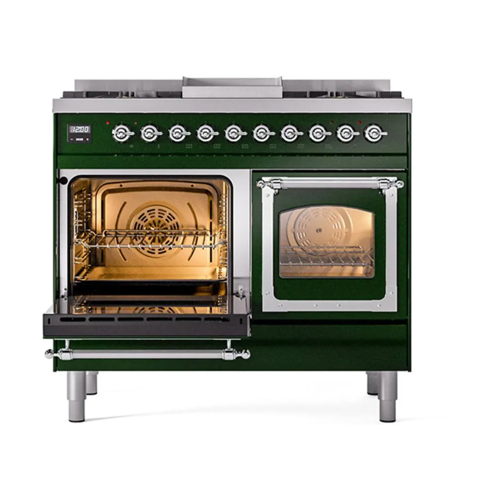 Ilve UND40FNMPEGCLP Ilve Und40Fnmpegclp Nostalgie Ii Noblesse 40" Dual Fuel Range (Liquid Propane, Triple Glass Door, Emerald Green, Chrome)