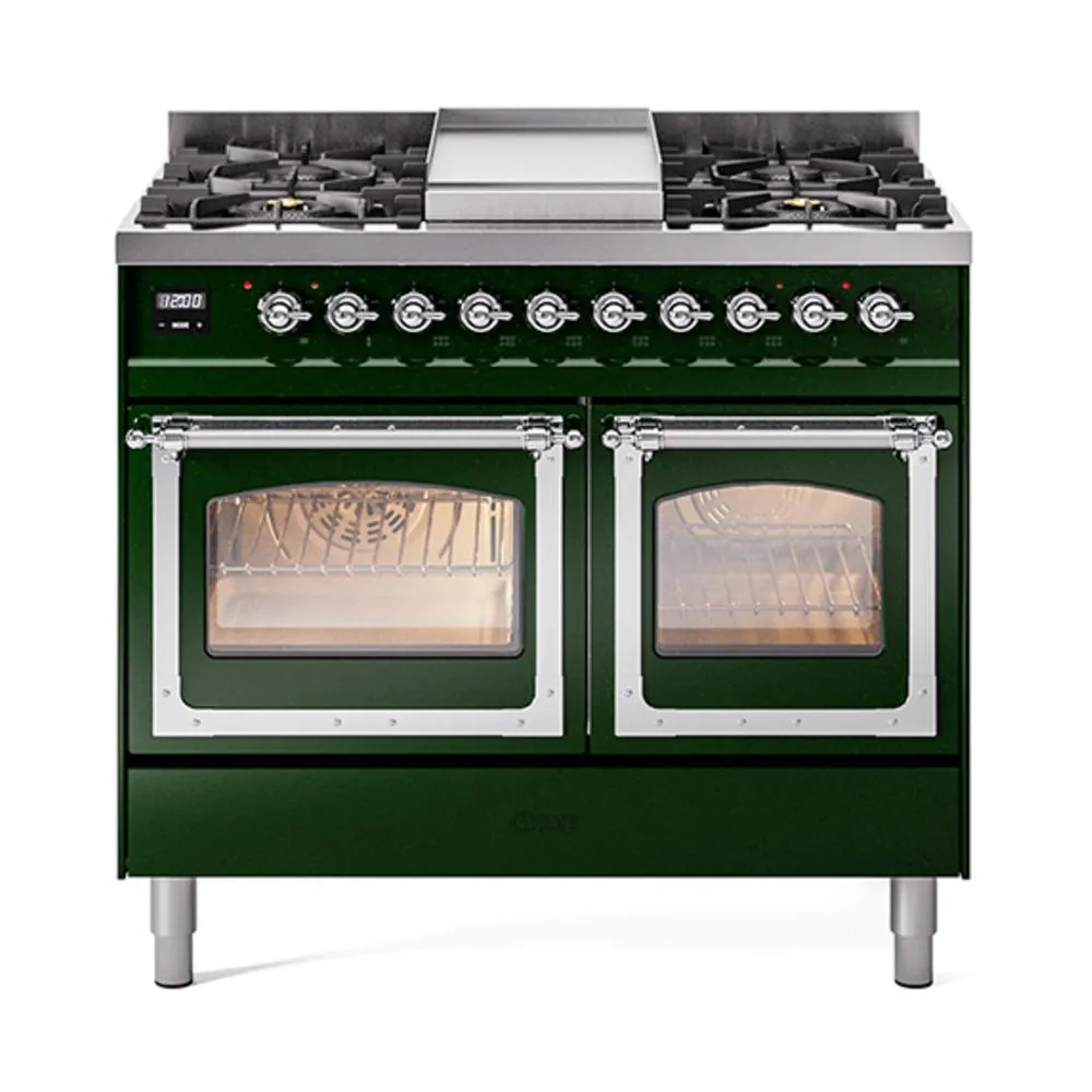 Ilve UND40FNMPEGCLP Ilve Und40Fnmpegclp Nostalgie Ii Noblesse 40" Dual Fuel Range (Liquid Propane, Triple Glass Door, Emerald Green, Chrome)