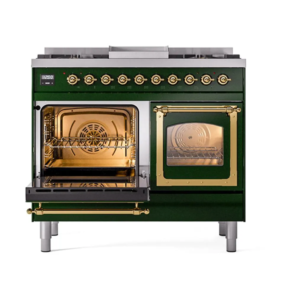 Ilve UND40FNMPEGGLP Ilve Und40Fnmpegglp Nostalgie Ii Noblesse 40" Dual Fuel Range (Liquid Propane, Triple Glass Door, Emerald Green, Brass)