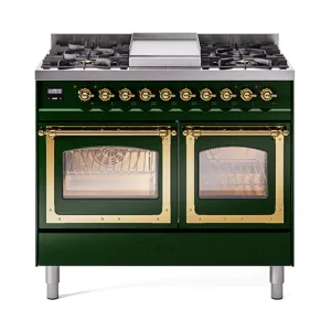 Ilve UND40FNMPEGGLP Ilve Und40Fnmpegglp Nostalgie Ii Noblesse 40" Dual Fuel Range (Liquid Propane, Triple Glass Door, Emerald Green, Brass)