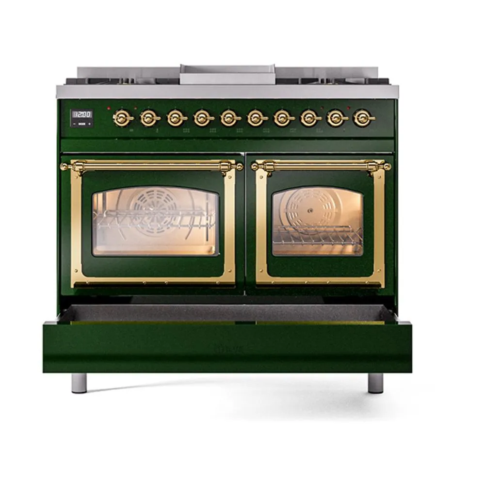 Ilve UND40FNMPEGGLP Ilve Und40Fnmpegglp Nostalgie Ii Noblesse 40" Dual Fuel Range (Liquid Propane, Triple Glass Door, Emerald Green, Brass)