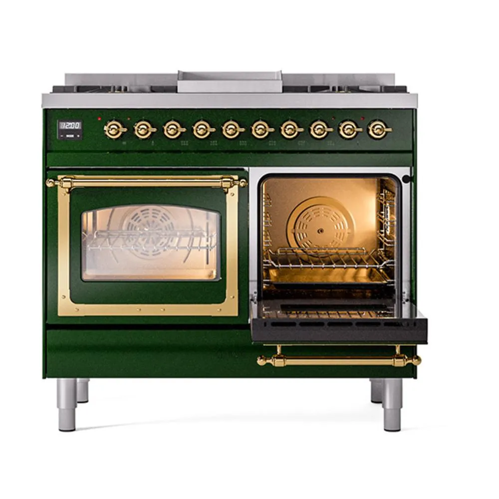 Ilve UND40FNMPEGGLP Ilve Und40Fnmpegglp Nostalgie Ii Noblesse 40" Dual Fuel Range (Liquid Propane, Triple Glass Door, Emerald Green, Brass)