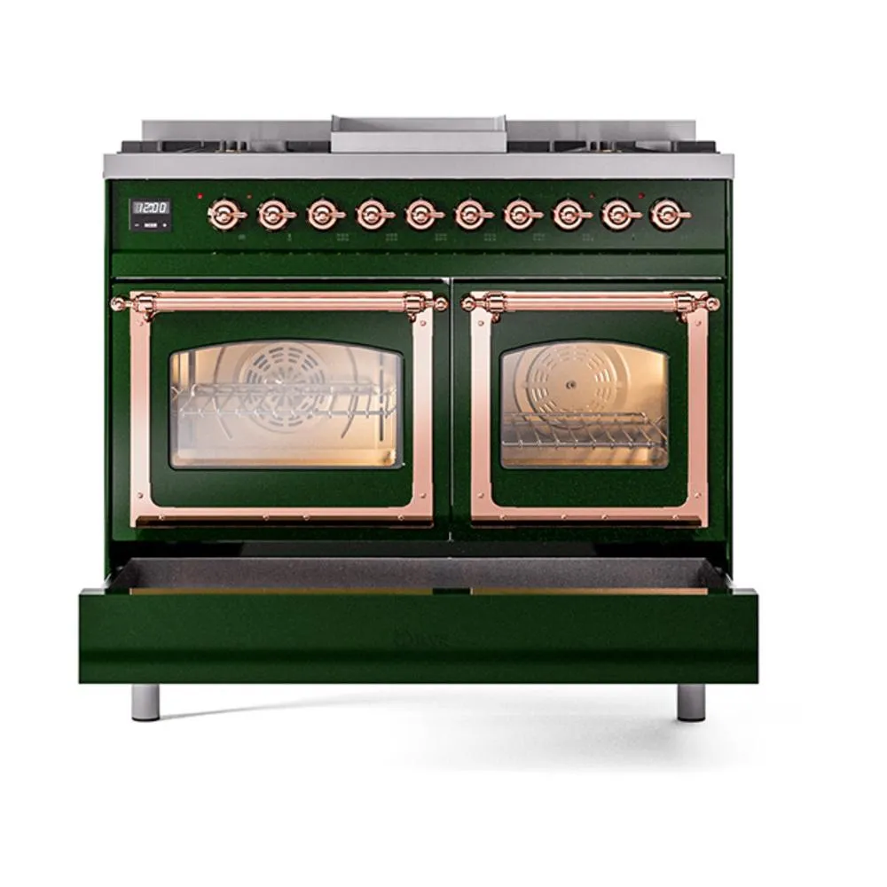 Ilve UND40FNMPEGP Ilve Und40Fnmpegp Nostalgie Ii Noblesse 40" Dual Fuel Range (Natural Gas, Triple Glass Door, Emerald Green, Copper)