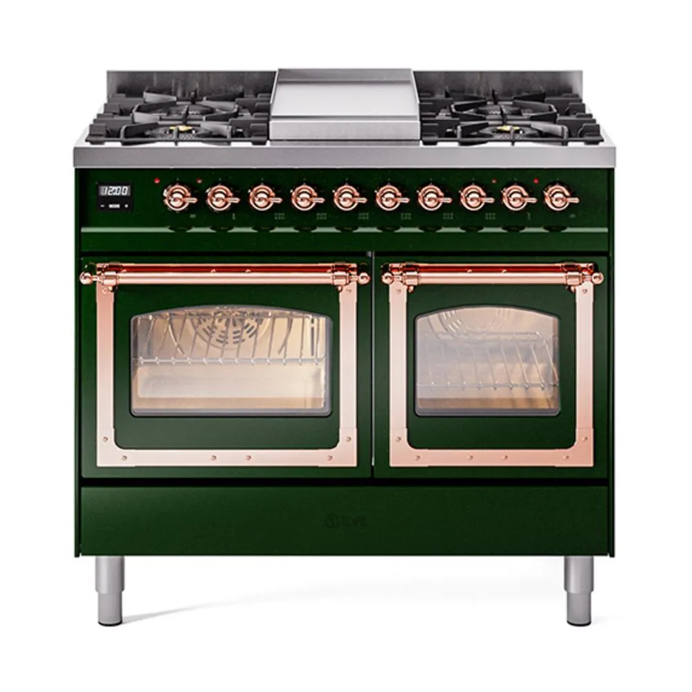 Ilve UND40FNMPEGP Ilve Und40Fnmpegp Nostalgie Ii Noblesse 40" Dual Fuel Range (Natural Gas, Triple Glass Door, Emerald Green, Copper)