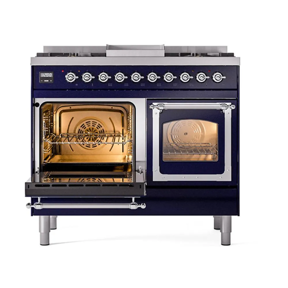 Ilve UND40FNMPMBCLP Ilve Und40Fnmpmbclp Nostalgie Ii Noblesse 40" Dual Fuel Range (Liquid Propane, Triple Glass Door, Midnight Blue, Chrome)