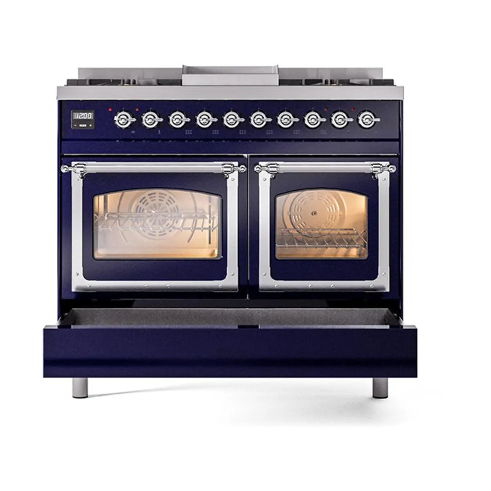 Ilve UND40FNMPMBCLP Ilve Und40Fnmpmbclp Nostalgie Ii Noblesse 40" Dual Fuel Range (Liquid Propane, Triple Glass Door, Midnight Blue, Chrome)