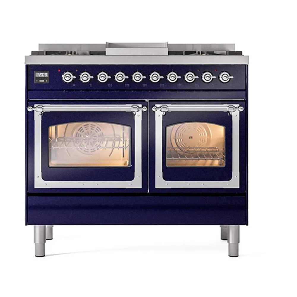Ilve UND40FNMPMBCLP Ilve Und40Fnmpmbclp Nostalgie Ii Noblesse 40" Dual Fuel Range (Liquid Propane, Triple Glass Door, Midnight Blue, Chrome)