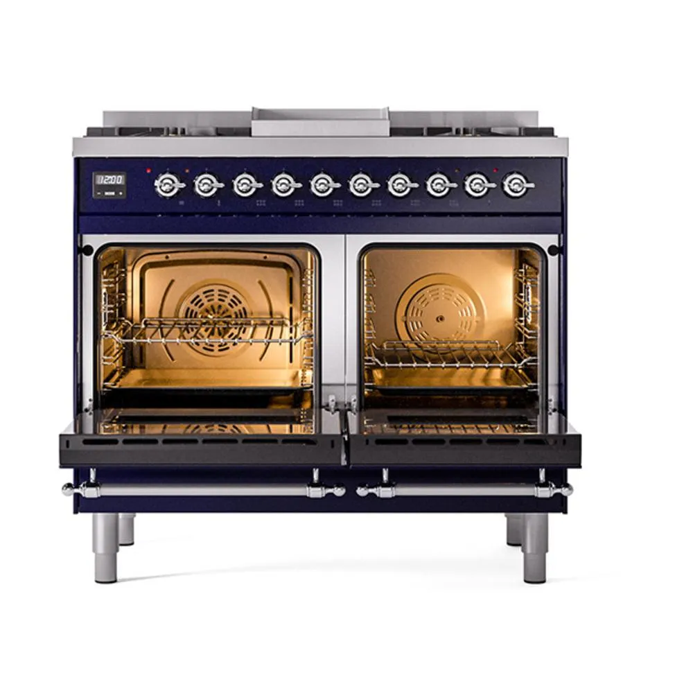 Ilve UND40FNMPMBCLP Ilve Und40Fnmpmbclp Nostalgie Ii Noblesse 40" Dual Fuel Range (Liquid Propane, Triple Glass Door, Midnight Blue, Chrome)